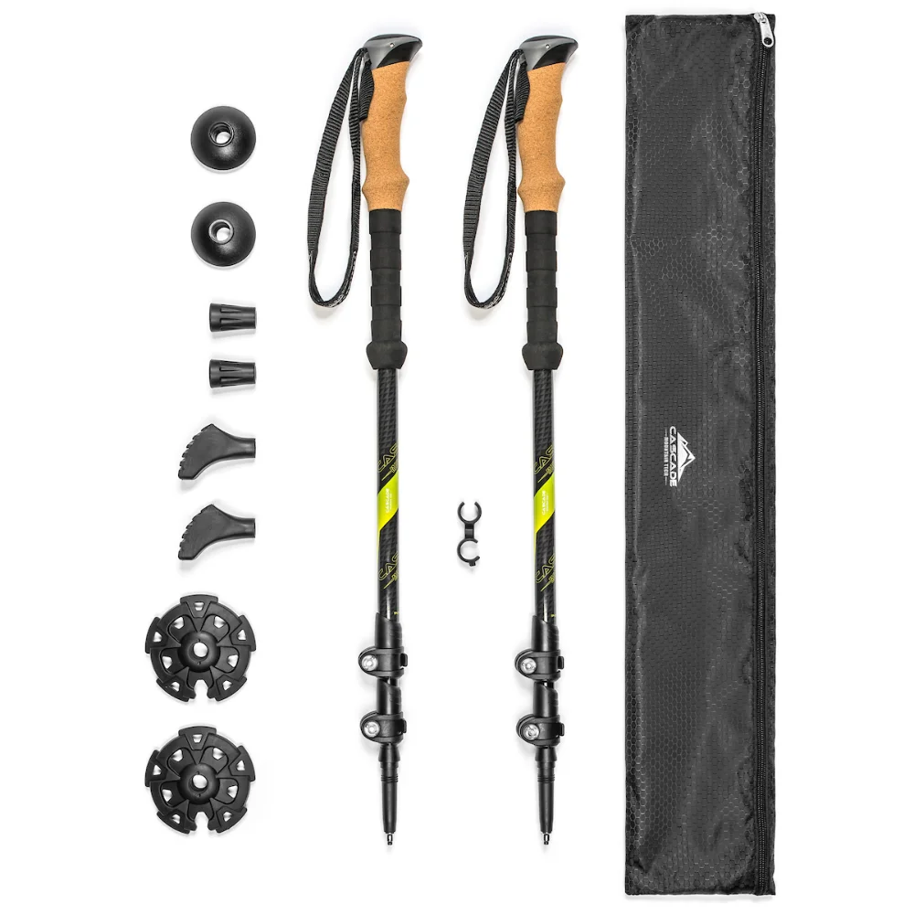 

Cascade Mountain Tech Carbon Fiber Quick Lock Cork Grip Trekking Poles - Collapsible Walking or Hiking Stick Expandable to 54"