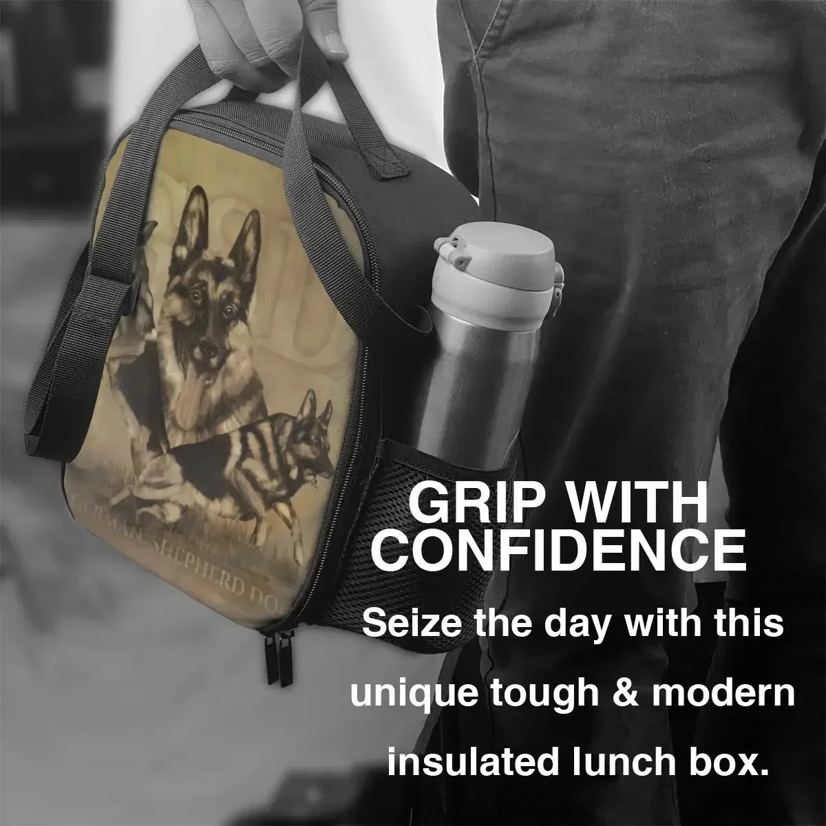 Милая изолированная сумка для обеда с немецкой овчаркой женщин охладитель