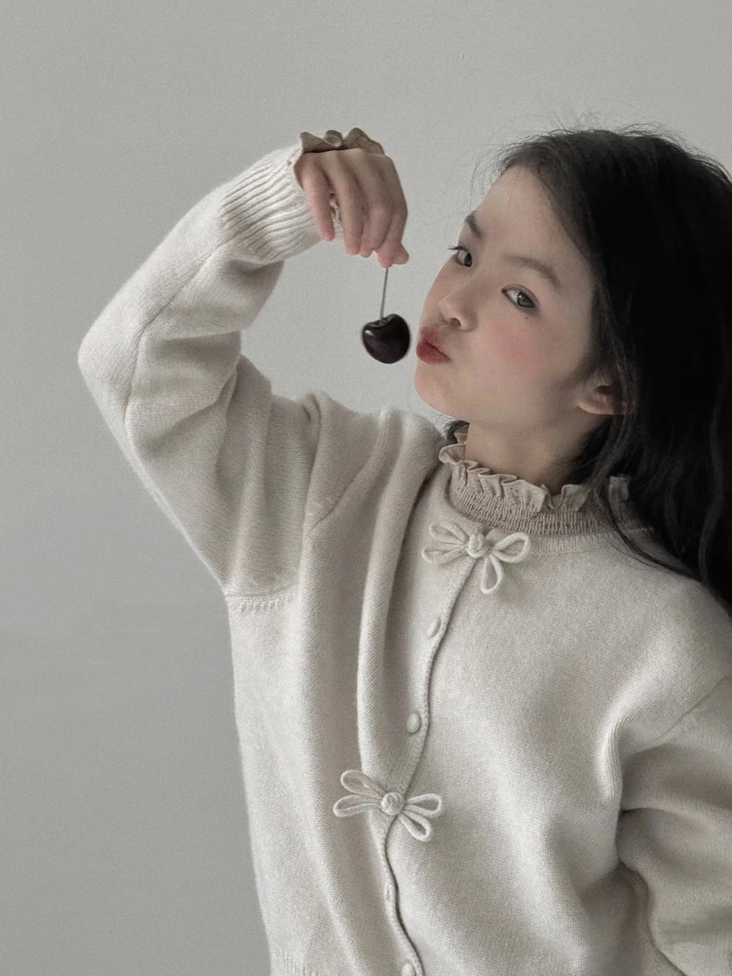 Korean Children's Girls Sweater Cardigan Fall 2024 New Yangqi Fashion Wild Bow Tie Knit