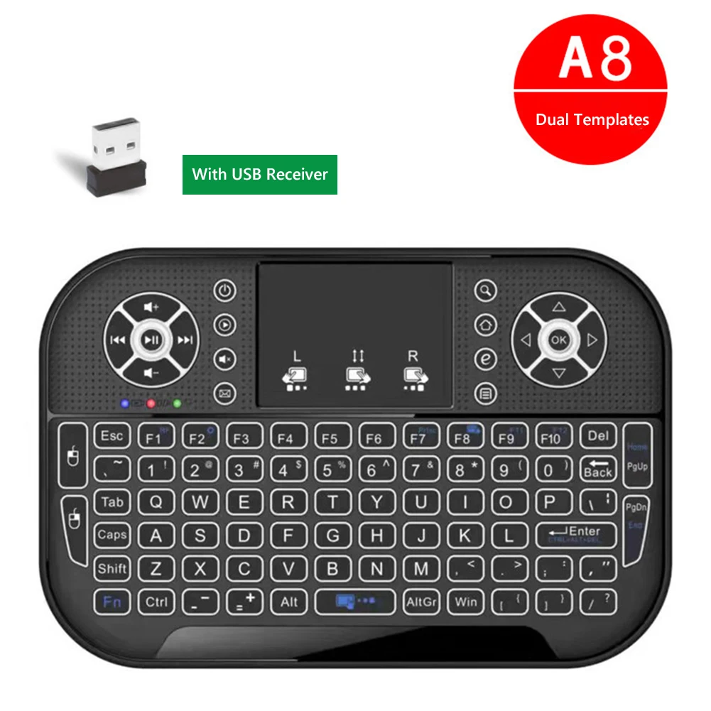 

Mini 2.4G Keyboard Backlight Bluetooth Air Mouse Wireless Touchable Remote Control with USB Receiver for Android Smart TV Box