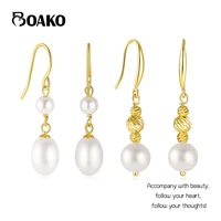 boako s925 sterling silver vintage simple round pearl stud earring for women wedding jewelry piercing 18k gold ear hooks gifts