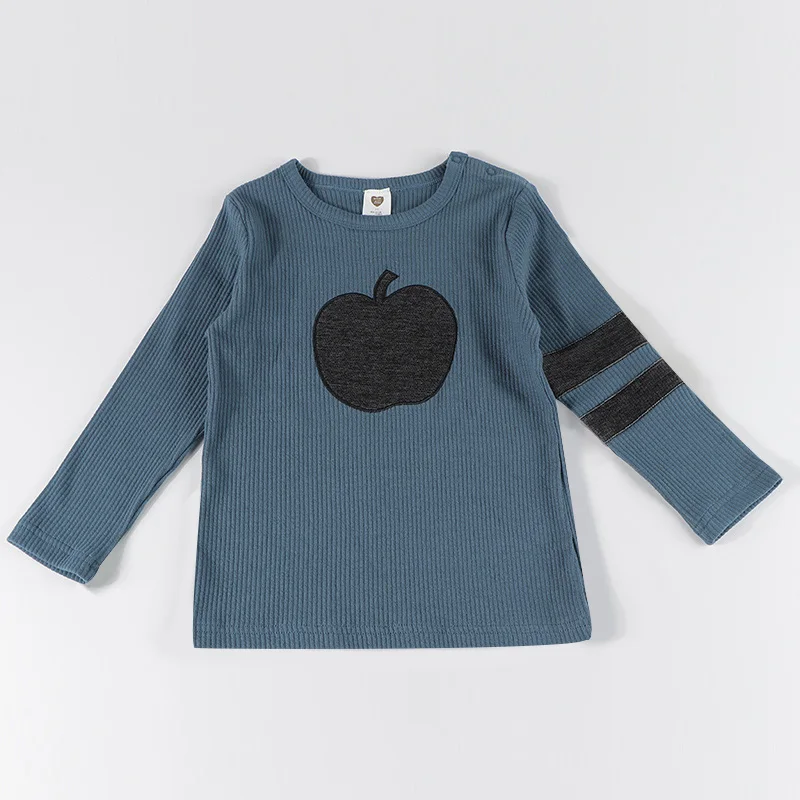 

Boys shirt kids long sleeves clothing children t-shirt cotton black denim apple winter boy round neck new fall autumn family set