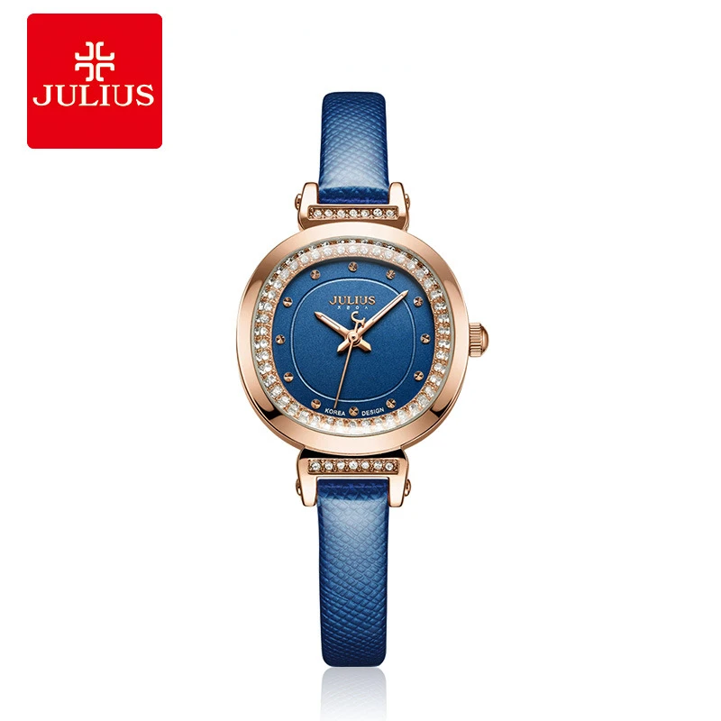 JULIUS New Ladies Square Quartz Watch with Leather Texture Strap with Rhinestone Inlaid Women Unique Watch Free Shipping Items