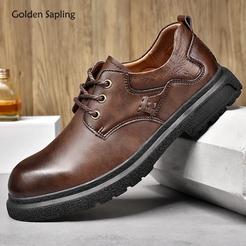 

Golden Sapling Work Shoes for Men Fashion Tooling Safety Footwear Leather Loafers Comfortable Flats Classics Men's Casual Shoes