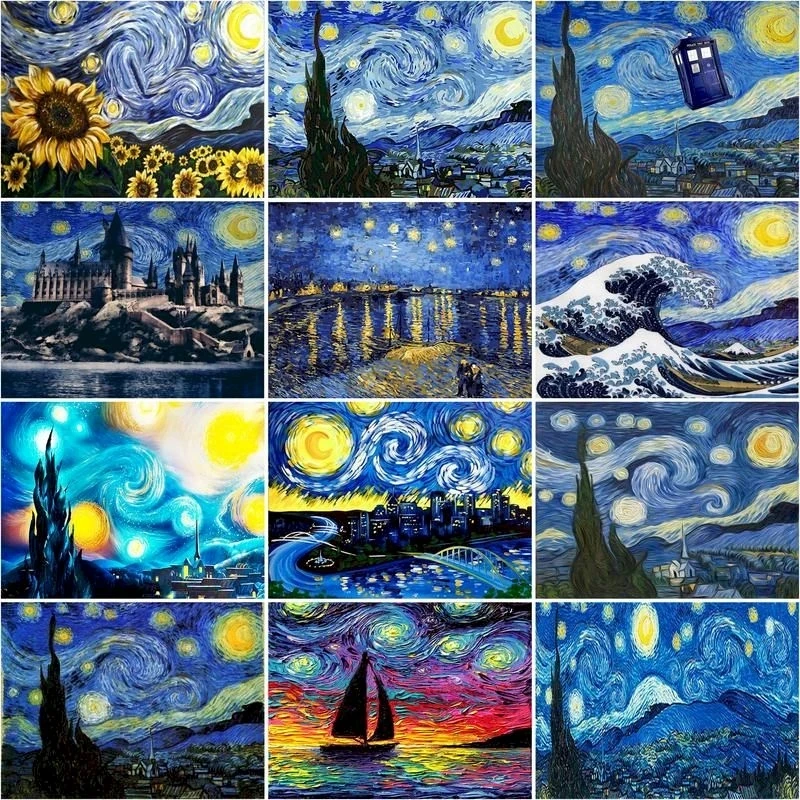

CHENISTORY Pictures By Number Abstract Van Gogh Starry Sky Scenery Kits Home Decor Diy Acrylic Painting By Numbers Art Gift