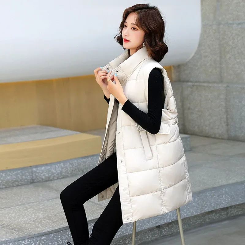 Хлопковый жилет средней длины женский модный корейский стиль воротник-стойка