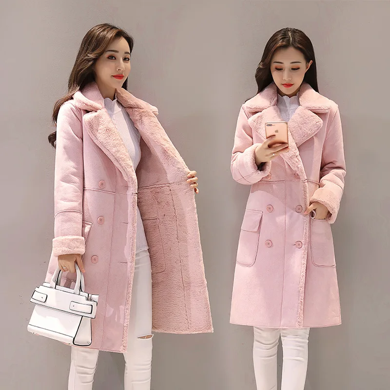

Winter warm Suede Fur Lining Women Coat 2023 Europe New Fashion Thick Winter Jacket Long Overcoat Female Warm Trench Coats