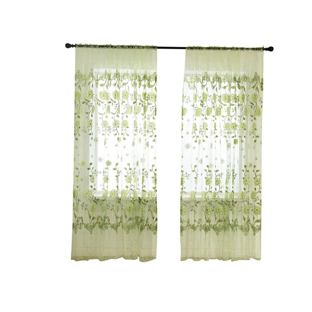 

Curtain Panel Voile Fabric Tulle Drape 1 Window Treatment Leaves Sheer Valance Home Decor