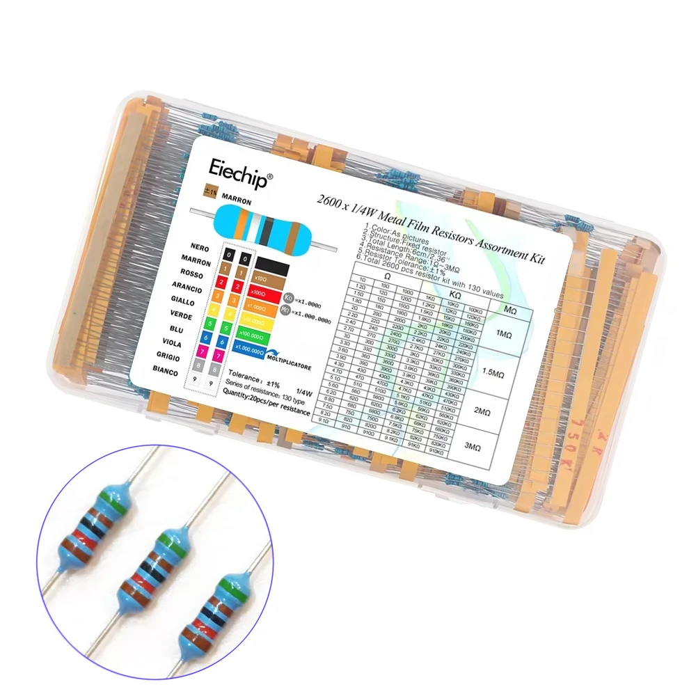 2600 Шт. Комплект Металлопленочных Резисторов 1/4 Вт 1% Допуск Диапазон 1r-3 М