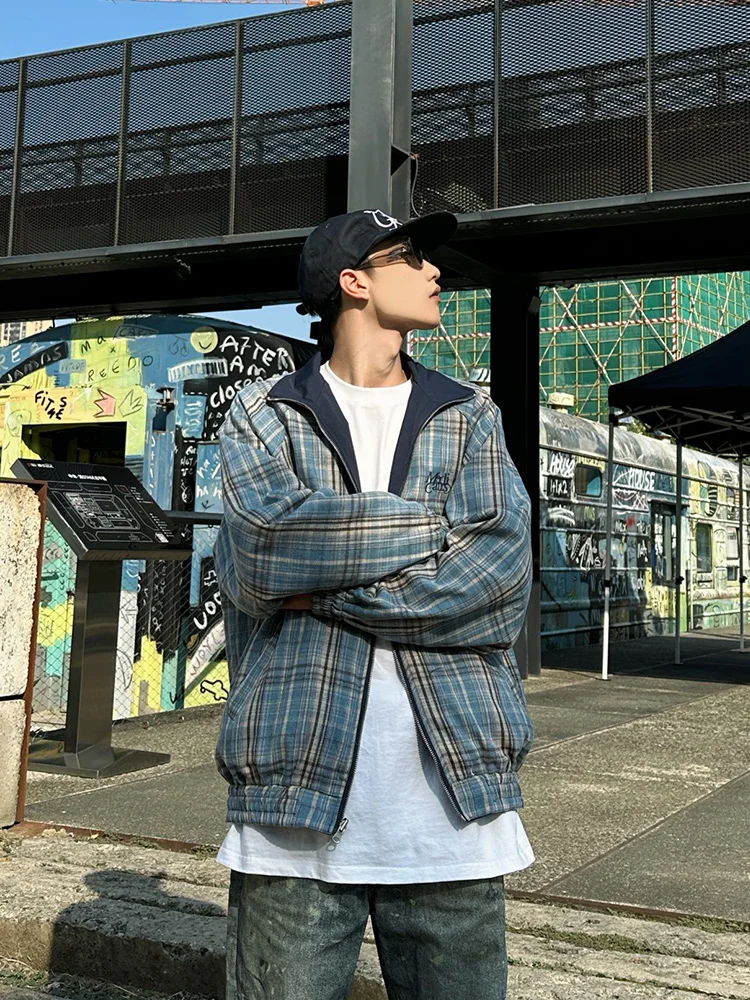 Двусторонняя клетчатая верхняя одежда мужская и женская одинаковые осенние