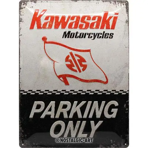 

Retro Tin Sign Kawasaki Parking Only Gift idea for motorcycle fans Metal Plaque Vintage design for wall decoration