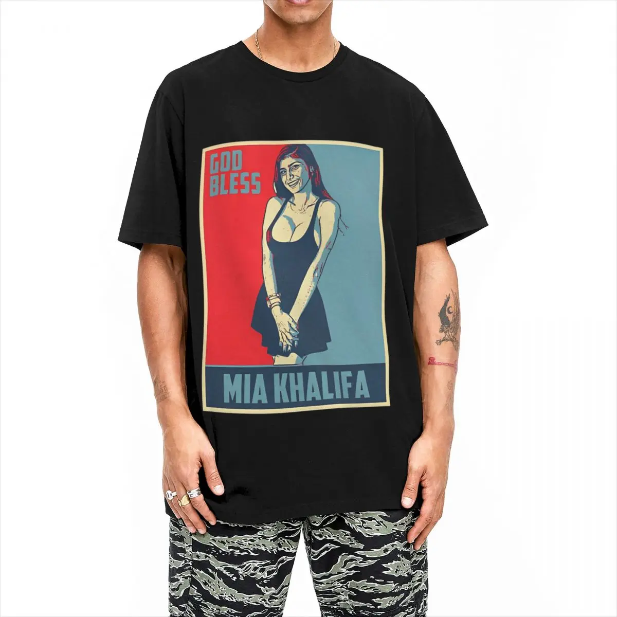Футболка с надписью God Bless Mia Khalifa для мужчин и женщин новинка футболка из 100% хлопка
