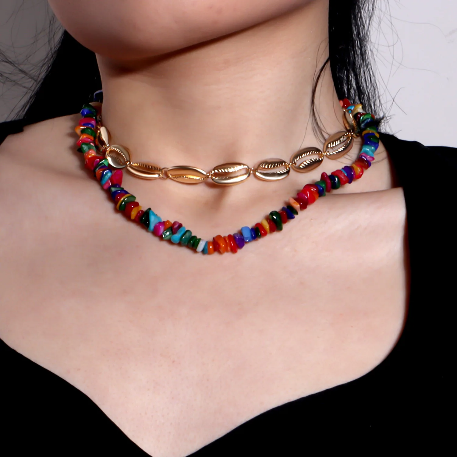

Vintage Alloy Shell Multi-layer Collar Necklace Women Short Stone Choker Necklaces 2022 New Fashion Jewelry