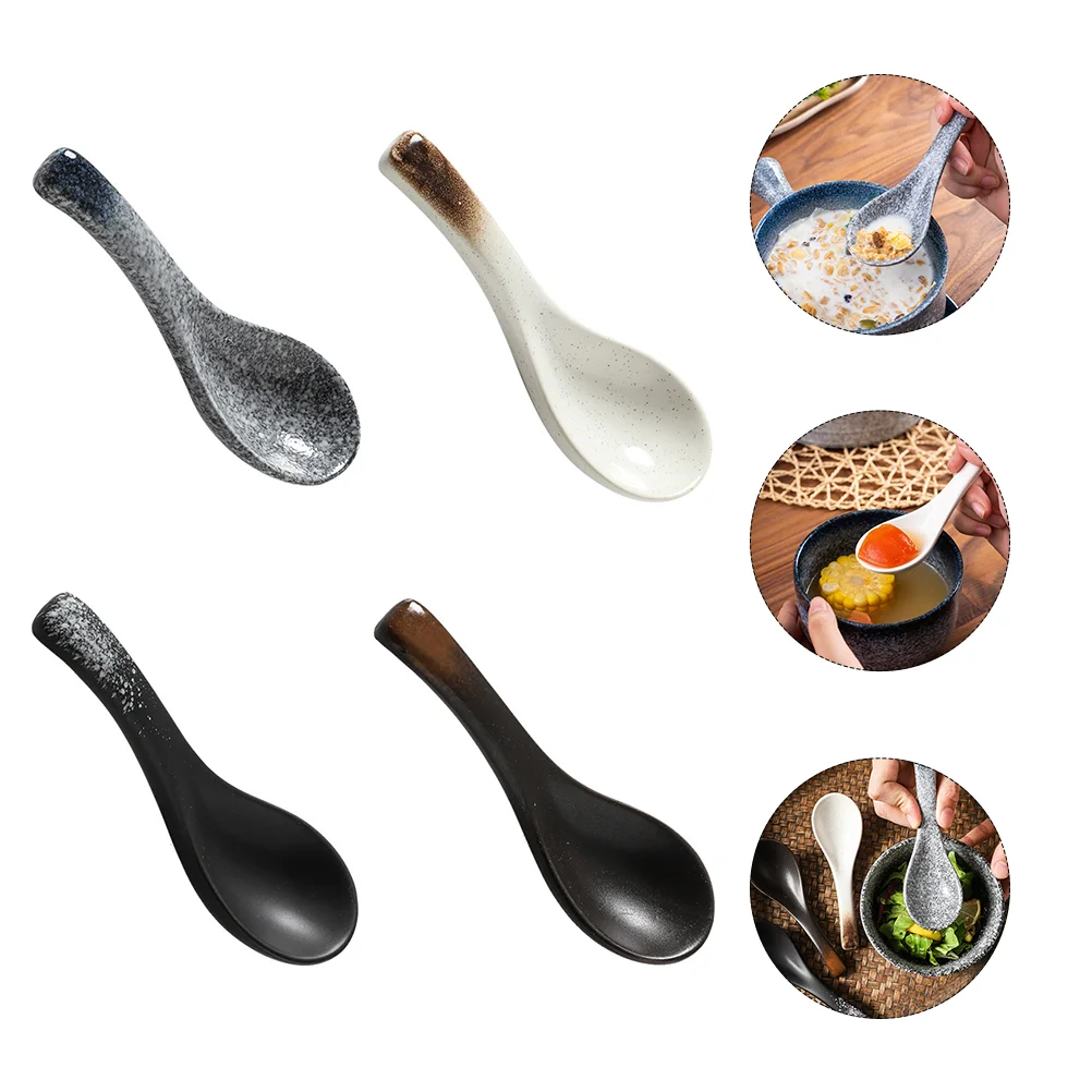 

4 Pcs Retro Style Spoon Ceramic Porridge Spoon Multi-purpose Spoons Soup Spoon