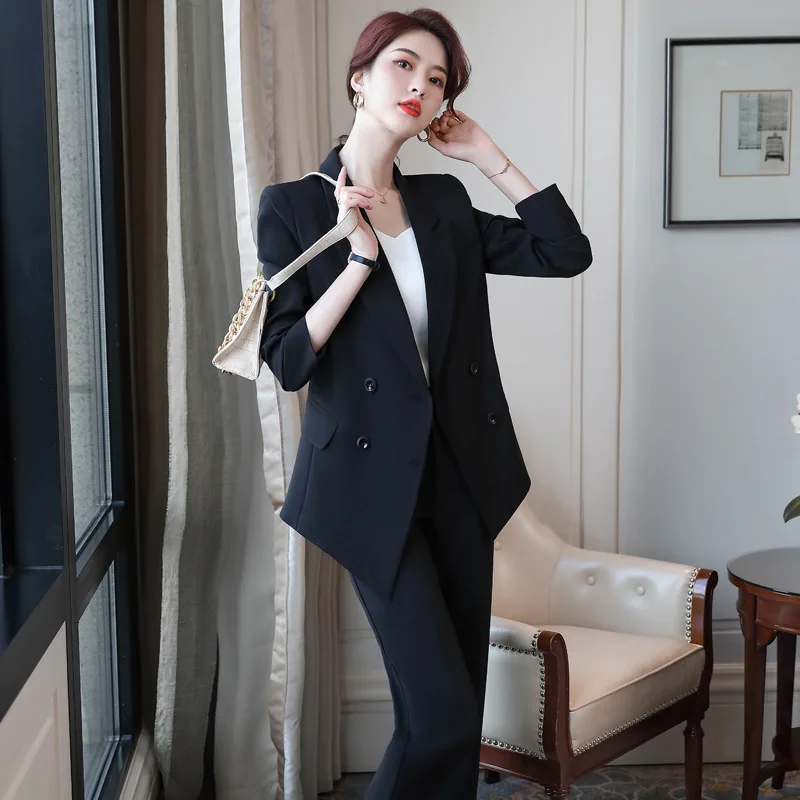 Black White Pant Suits Women Business Work Jacket Trousers Fashion Casual Pants Blazer Set Office Lady Female Clothing enlarge