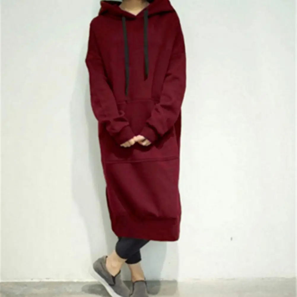 

Women Casual Coat Pullover Hoodie Dress Solid Hooded Autumn Women Clothing