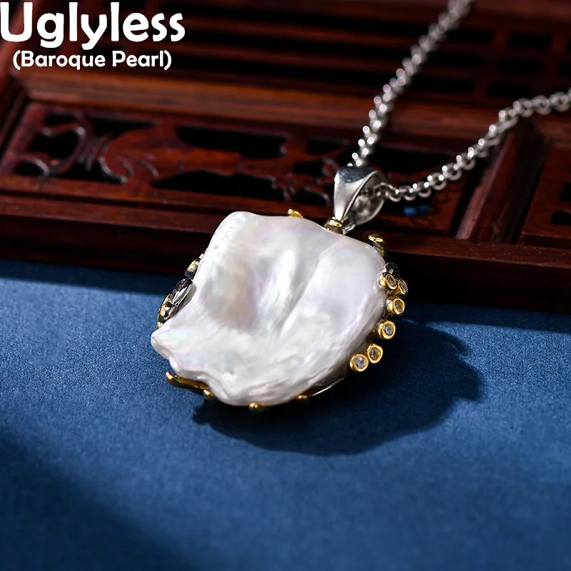 

Индивидуальные ожерелья из неравномерного барочного жемчуга Uglyless, женские впечатляющие специальные органические драгоценные камни, жемчужные подвески, серебро 925 пробы