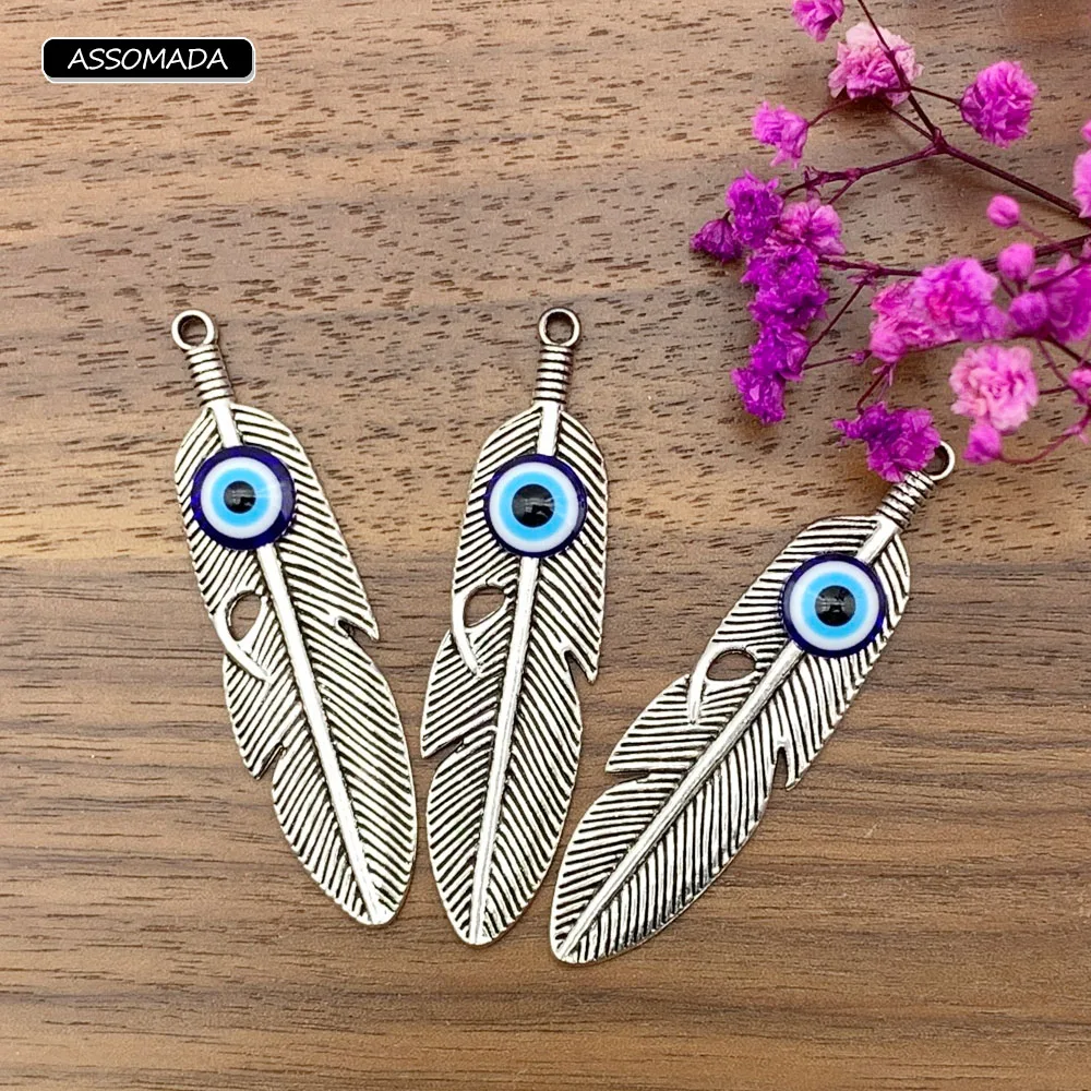 

3pcs Blue Eyes Feather Pendant Handmade Necklace Women Gift Leaf Evil Eys Charms For DIY Jewerly Making Accessories Assomada