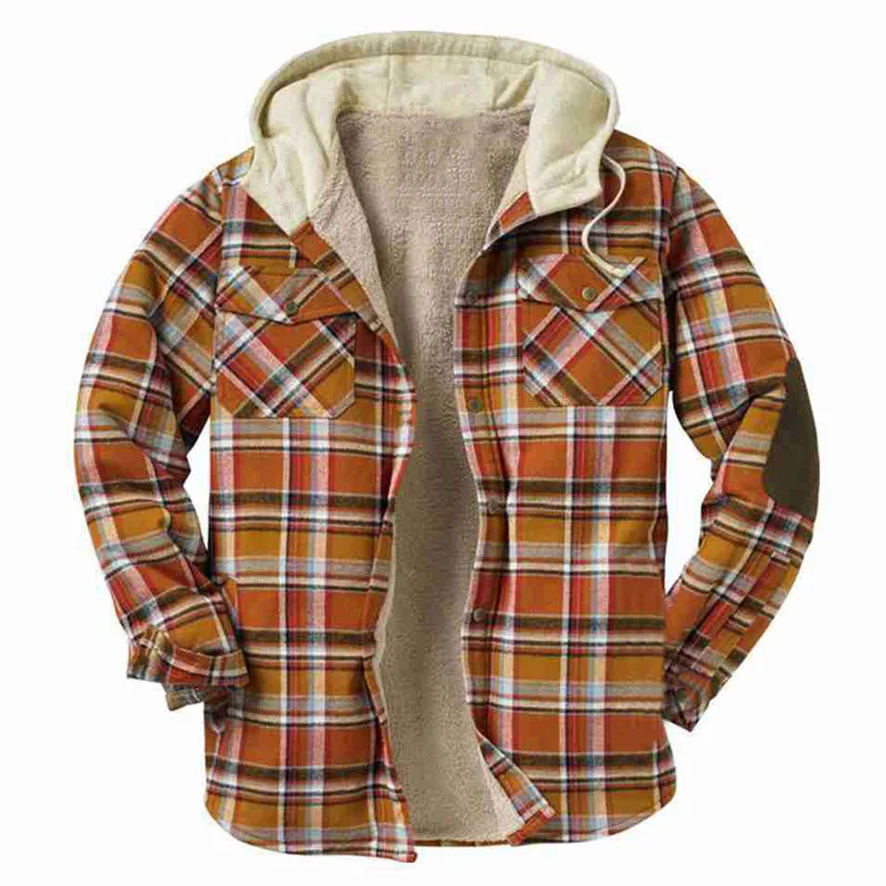 

Men's Sherpa Lined Flannel Shirt Jacket for Male Soft Long Sleeve Button Down Plaid Button Up Jacket Red Checked