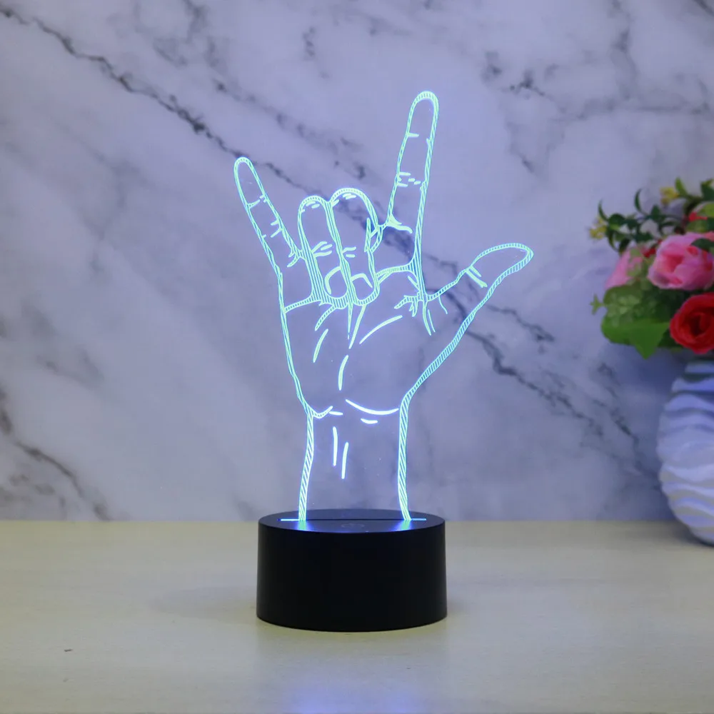 Жест ночной Светильник рок-знак 3D иллюзия Лампа для украшения музыкальной
