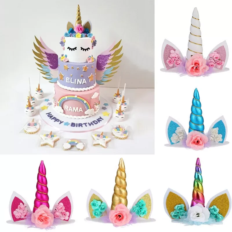 

Hot Rainbow Unicorn Birthday Cake Topper Girl 1st Birthday Party Decorations Kids Baby Shower Wedding Favors Unicorn Theme Party
