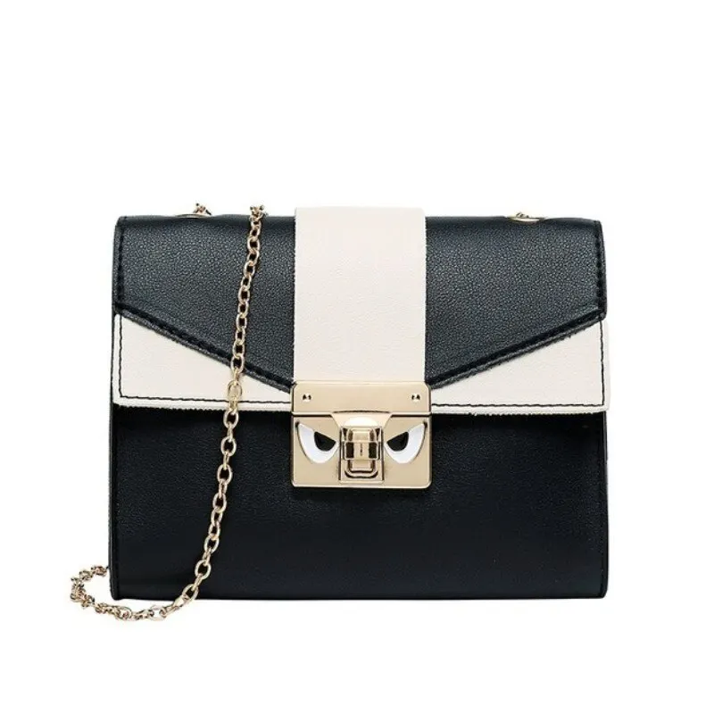

Contrast Lock Chain PU Small Fashion Cute Slung Mobile Bag