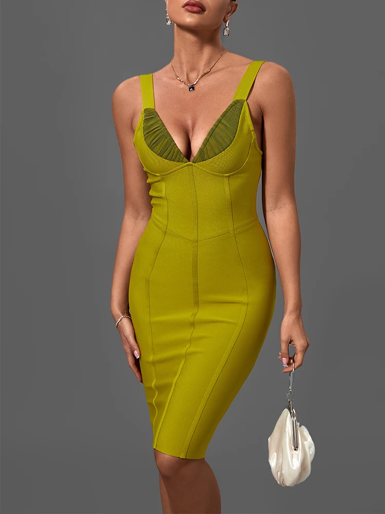 

Bandage Dress 2022 New Women Ginger Bandage Dress Elegant Sexy Ribbed Evening Club Party Dress High Quality Summer Fashion