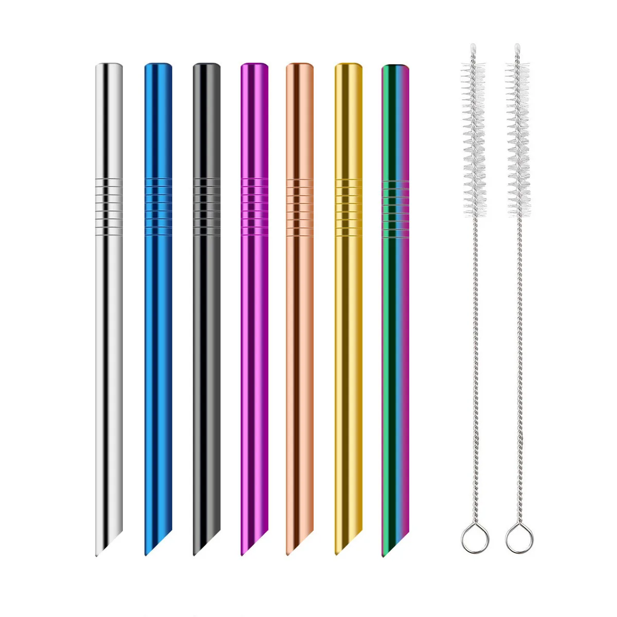 

Ossayi Set 7 Reusable Bubble Tea Drinking Straws + Brush Pointed End Bold 12mm Stainless Steel Straw Party Pearl Milkshake Straw