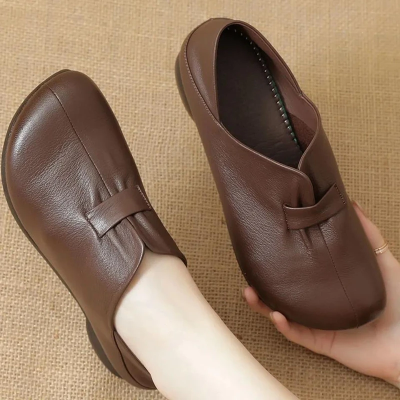 

Туфли женские из экокожи, удобные лоферы на плоской подошве, без застежки, модная обувь, размера плюс 35-43, весна