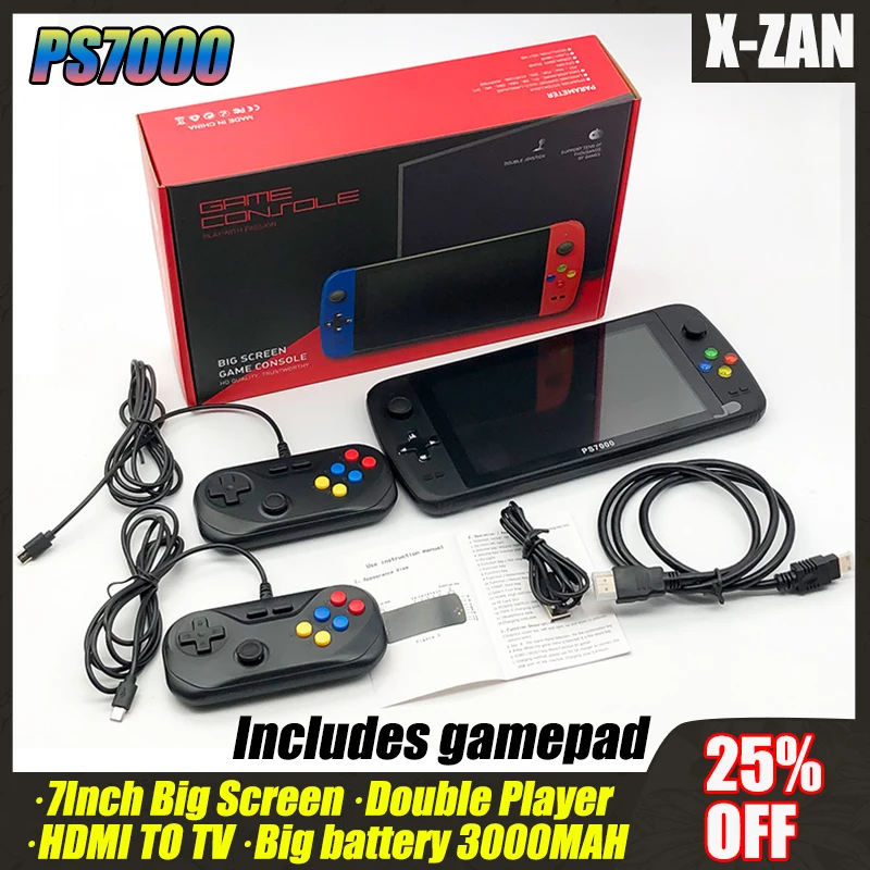 

Портативная игровая мини-консоль PS7000, 7,0 дюйма, 6000 + игр, 2 провода