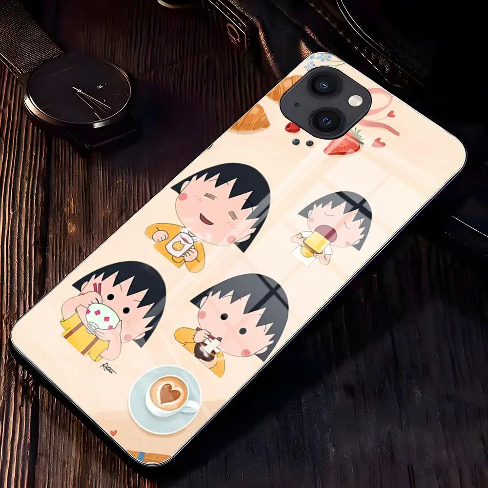 Фото Чехол для телефона C-Chibi M-Maruko-chan для iPhone 17 Pro Max 16 15 14 Pro Max 13 11 X Xs Xr 8 7Plus, стеклянная крышка №5