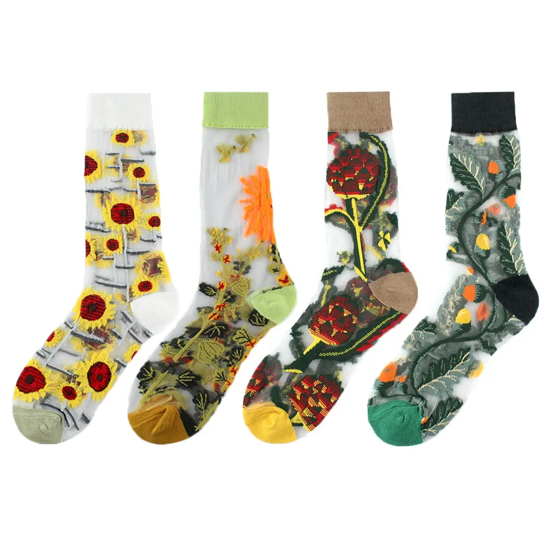 Fashion Lace Frilly Socks Ultra Thin Transparent Summer Mesh Crew Socks Women Thin Style Mid Tube Socks