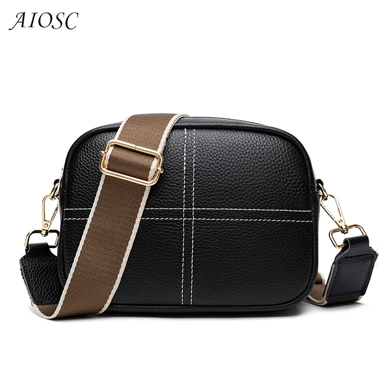 

AIOSC Fashion Women Shoulder Bag Small Crossbody Bag Wide Shoulder Strap Travel Bag for Female PU Leather Messenger Bags Solid
