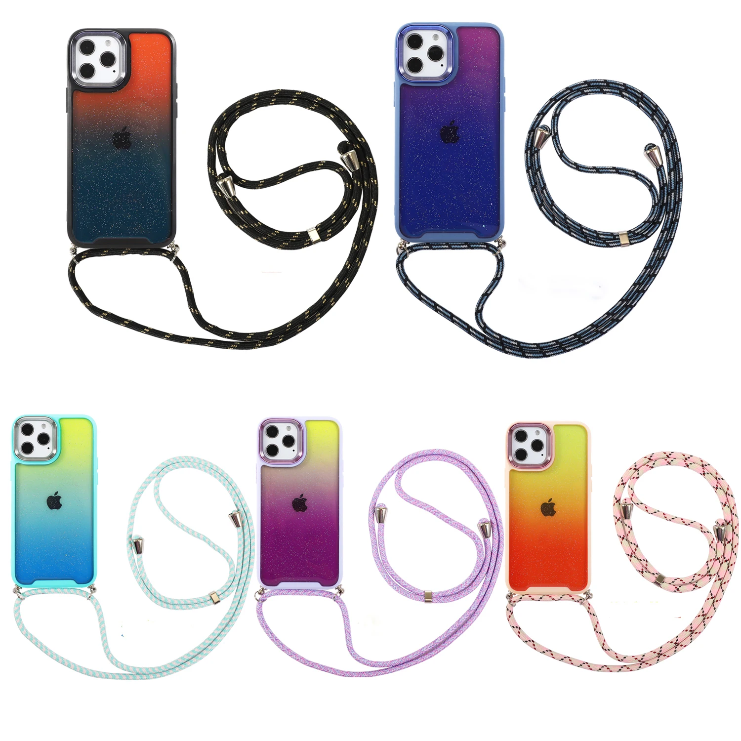 

Crossbody Necklace Cord Lanyard Gradient Case For iphone 13 12 11 14 Pro Max X XR XS Max 7 8 Plus SE3 Cover Strap Hang Rope Case