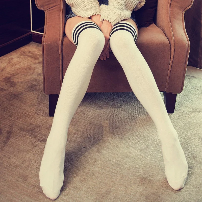 Three Bars Thigh High Socks Women's Knee Socks JK Long Socks Stockings Students' Socks High-Top Japanese Style Hold-Ups Women's