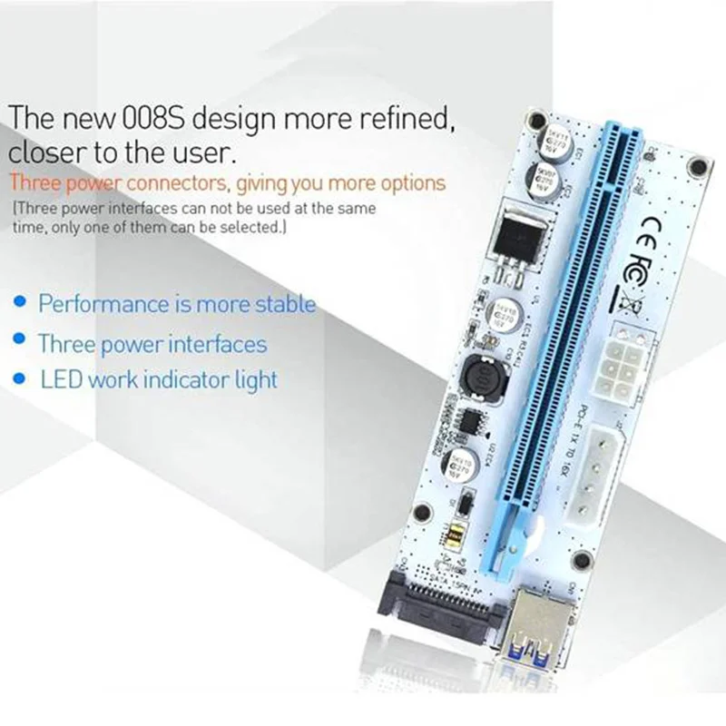 6 шт. VER008S 3 в 1 Райзер-карта Molex 4Pin SATA 6PIN PCIE PCI-E PCI Express кабель 1X до 16X USB 0 для майнинга