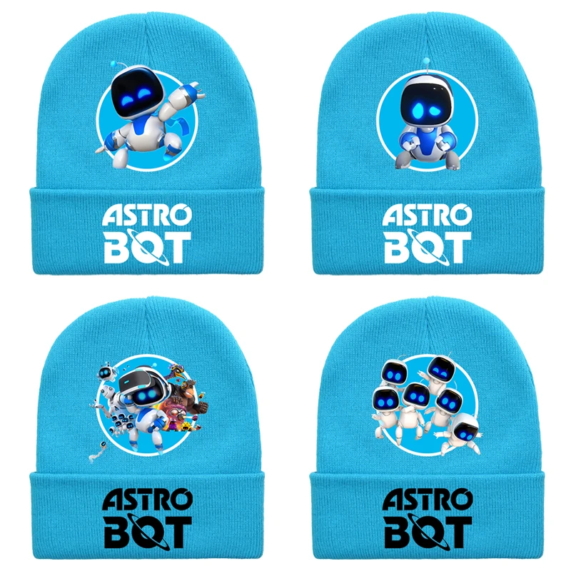 Фото Детские вязаные шапки AstroBoted с принтом на игровую тематику, вязаные шапки-бини для мальчиков и девочек, зимние повседневные теплые шапки, повседневные шапки для езды на велосипеде на открытом воздухе №1