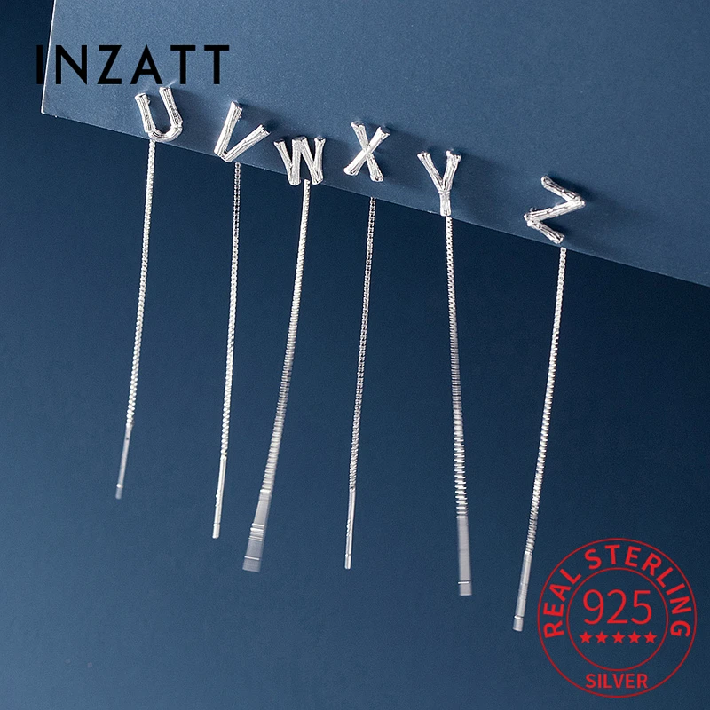 

INZATT Real 925 Sterling Silver 6CM Chain Tassel 26 Letters Stud Earrings For Women Classic Fine Jewelry Minimalist Accessories