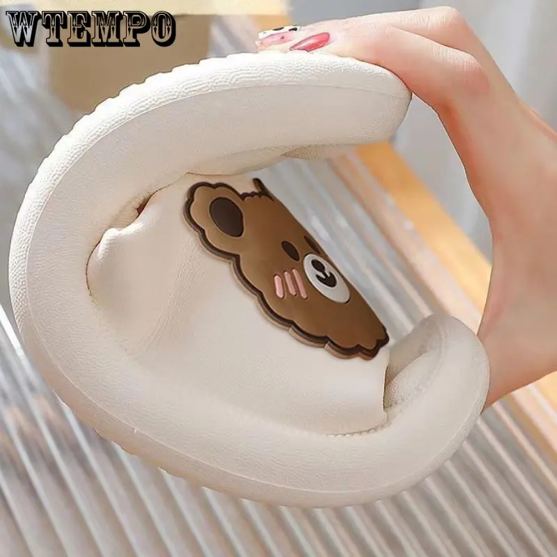 WTEMPO Summer Women Men's Slippers Thick Flats Platform Beach Slides Soft Bath Cartoon Sandals Outdoors Massage Couple Shoes