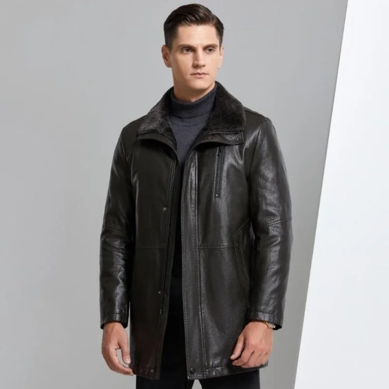 

Winter New Sheepskin Overcoat Men Thicken Faux Coat Male Fur Lining Leather Jacket Aviator Jaqueta De Couro Casaco