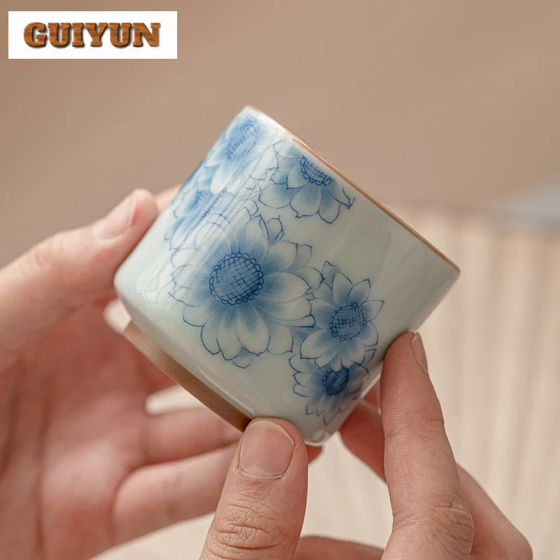 Китайская сине-белая чашка для чая с солнечным цветком креативная бамбуковым