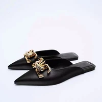 zarz 2022 summer new fashion half slippers womens pointed toe metal flat bottom sandals and slippers lazy flat heel mules shoes