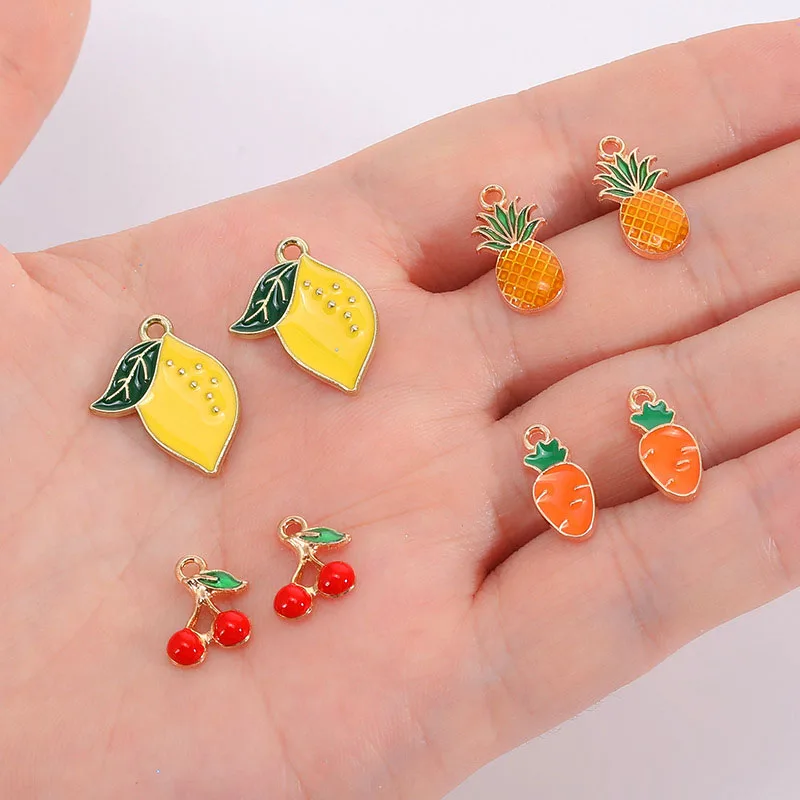 

10Pcs Charms Enamel Lemon Pineapple Cherry Pendant for Kawaii Jewelry Making Earring Necklace DIY Fashion Finding Accessories