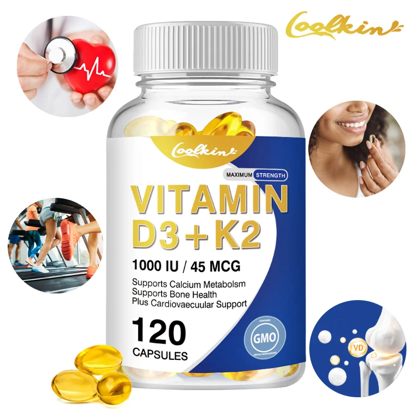 

Organic Vitamin D3K2 Capsules Promote Calcium Absorption Bone and Joint Health Boost Immunity Support Heart Health