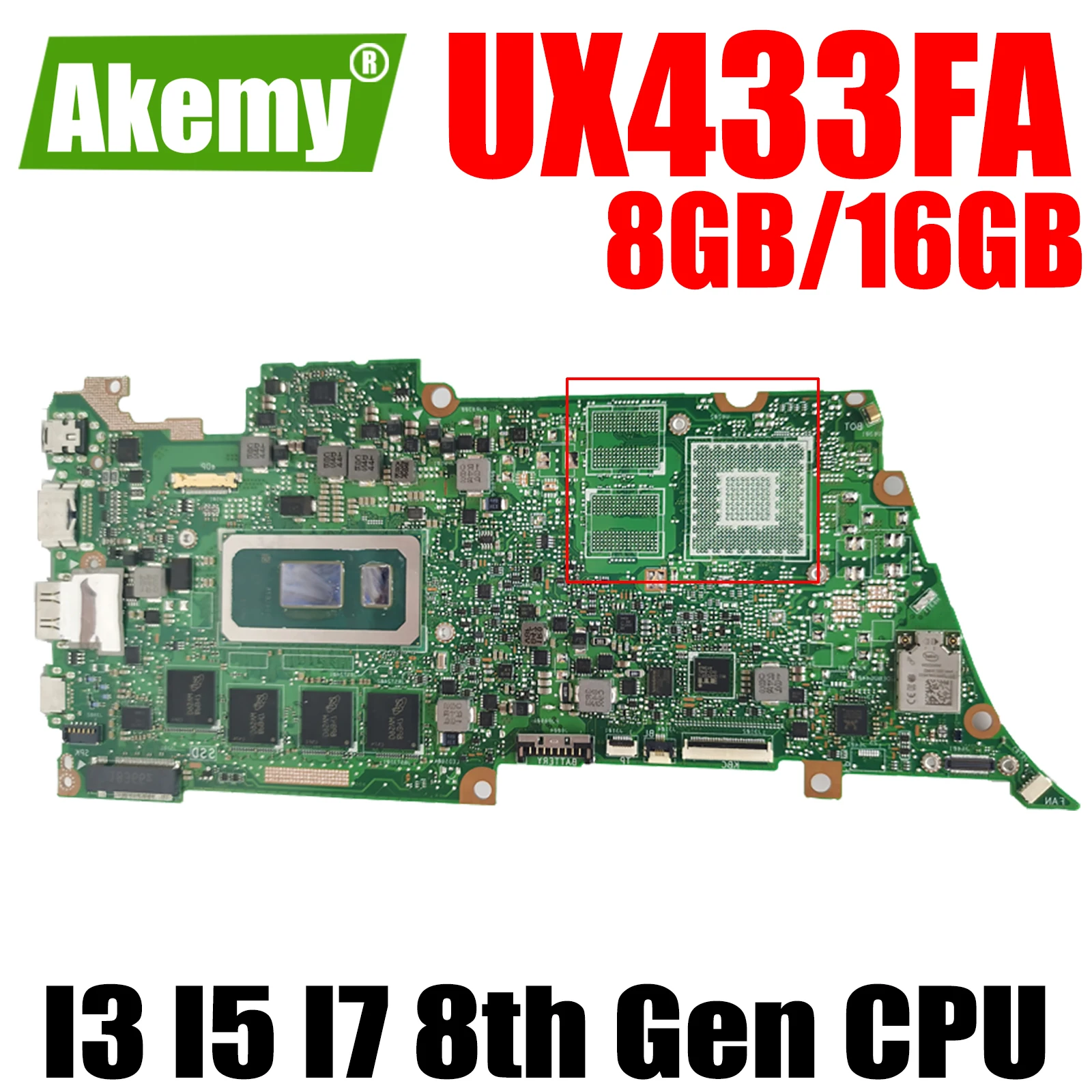 

UX433FA Motherboard For ASUS Zenbook 14 UX433F UX433FN U4300F UX433 Laotop Mainboard I3 I5 I7 8th Gen CPU 8GB 16GB RAM