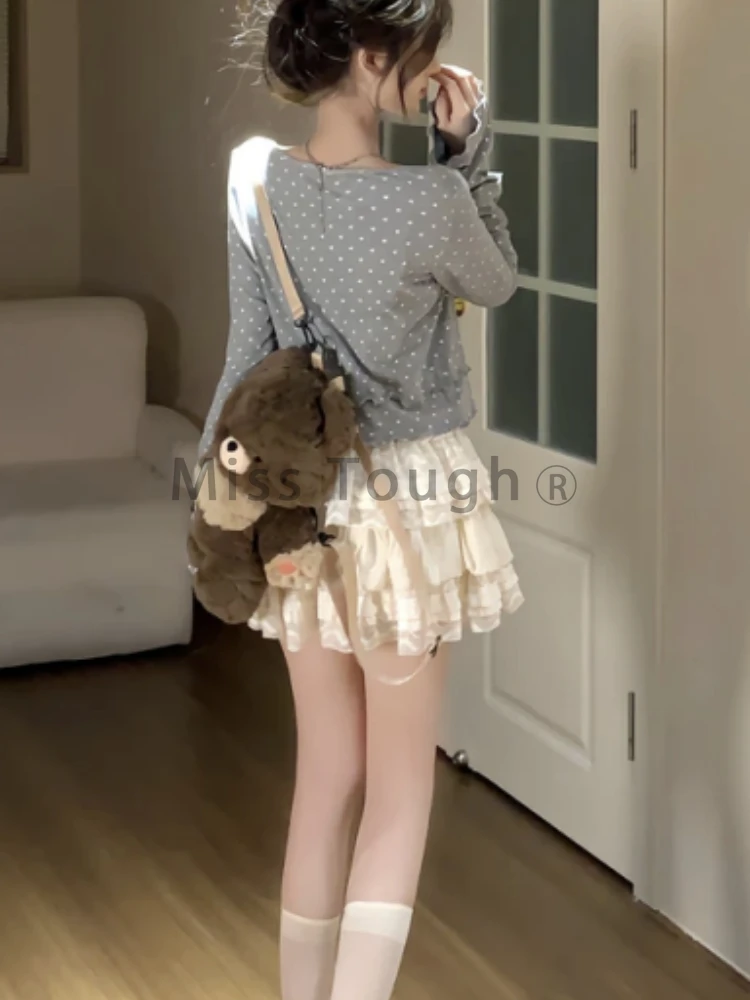 Японский сладкий кавайный вязаный комплект из 3 предметов женский осенний серый