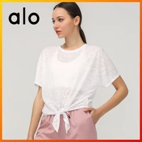 alo yoga summer sexy womens short t shirt short sleeve top loose casual outing sports breathable yoga clothing fitness running