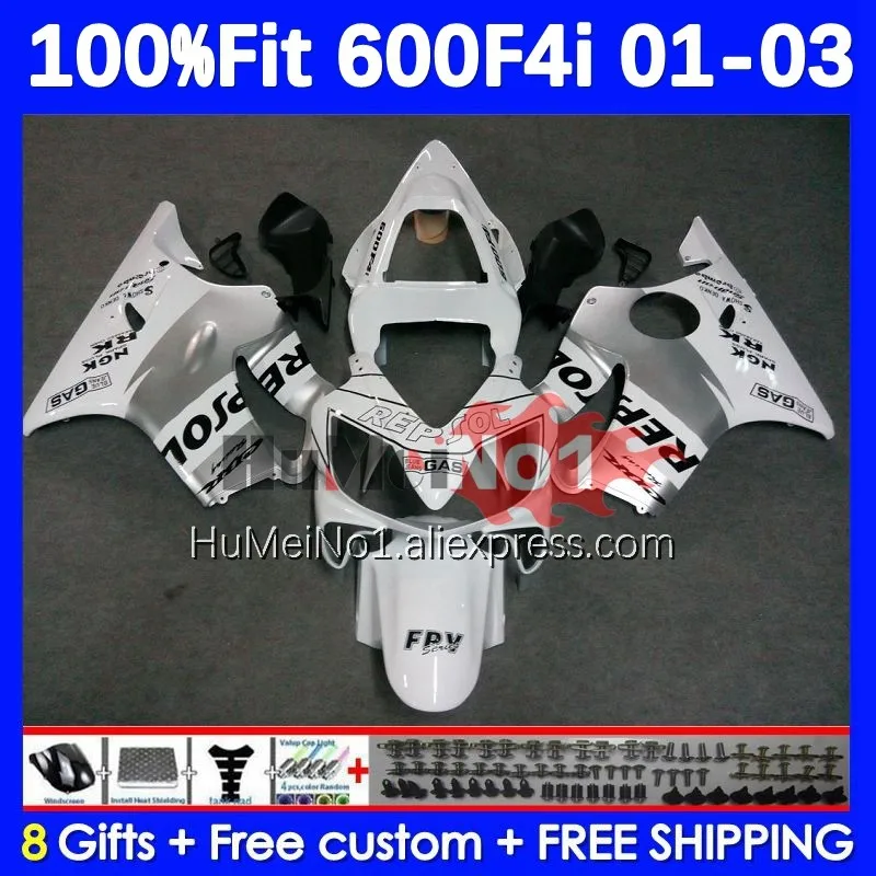 

Injection Body For HONDA CBR 600 F4i 600F4i 600CC CC 138No.6 CBR600F4i 01 02 03 CBR600 F4i 2001 2002 2003 Repsol white Fairings