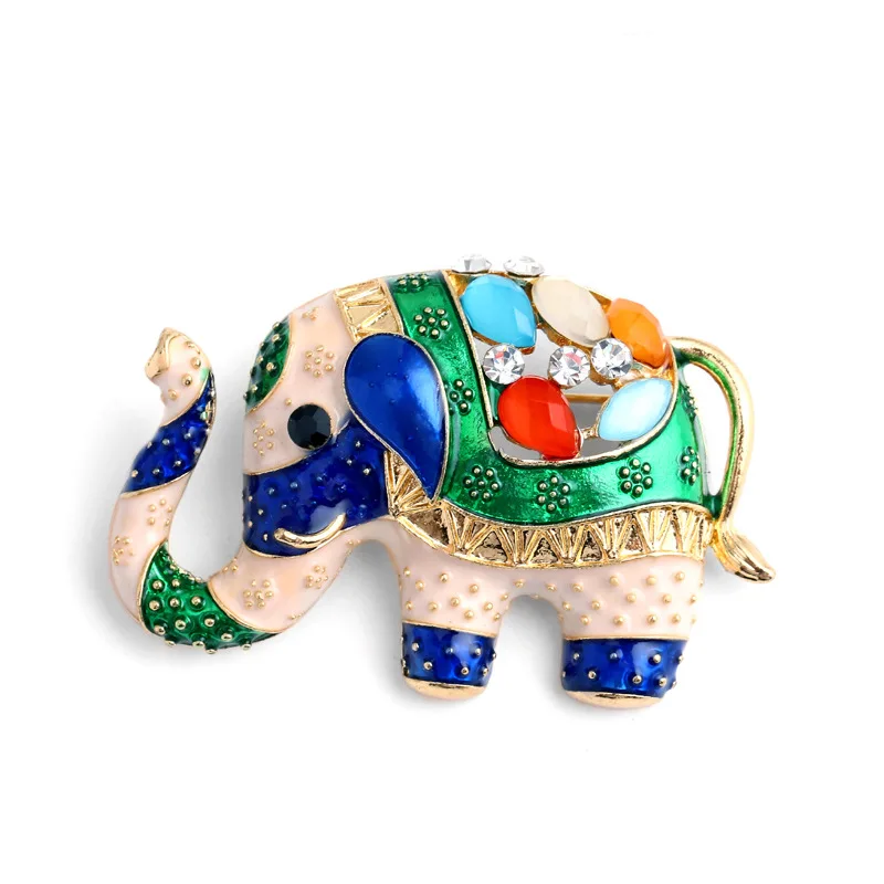 

Enamel Elephant Brooch Pins Crystal Rhinestone Animal Kingdom Breastpin Wedding Exquisite Blue Lapel Pin Broach for Men Women