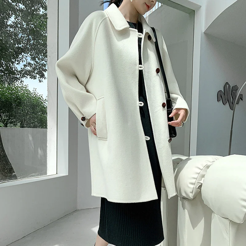 

y2k Women's Autumn Double-sided Grinding Woolen Korean Loose Sweet Col Claudine Windbreaker Trench Wool Coat Female Clothing